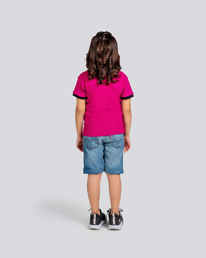 Fuchsia Ribbed Textured T-Shirt