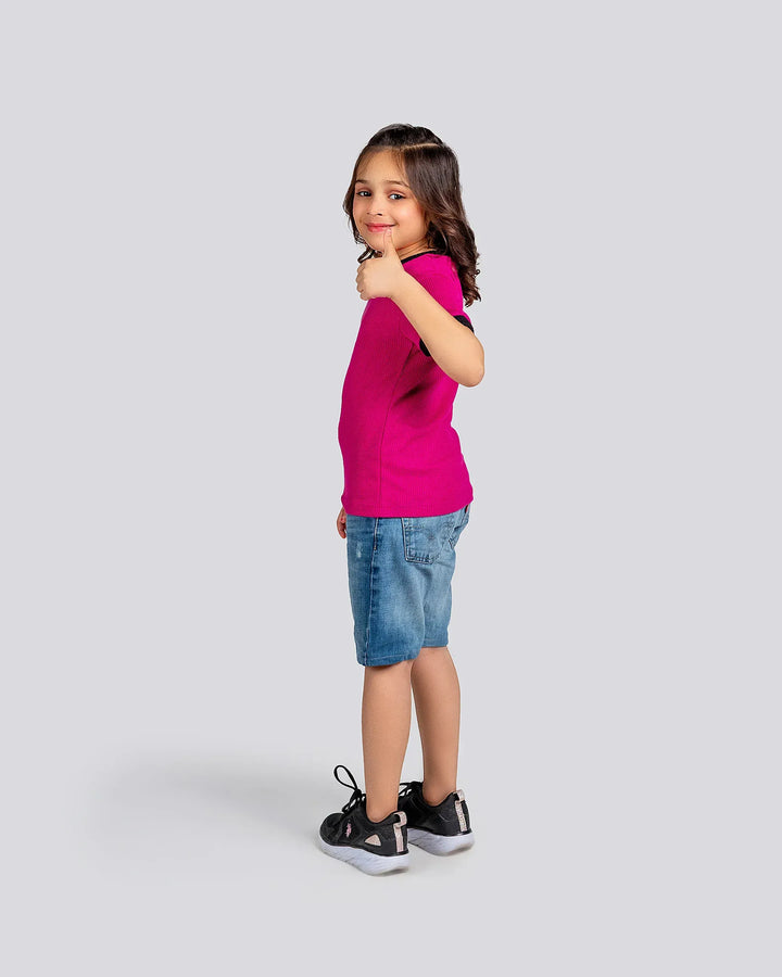 Fuchsia Ribbed Textured T-Shirt