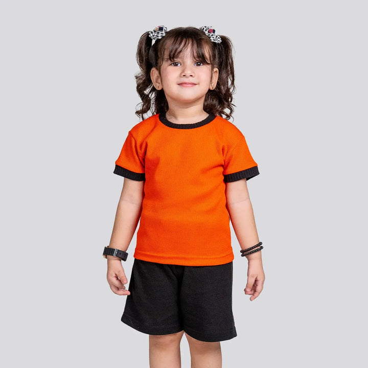 Ribbed Textured T-Shirt - Orange