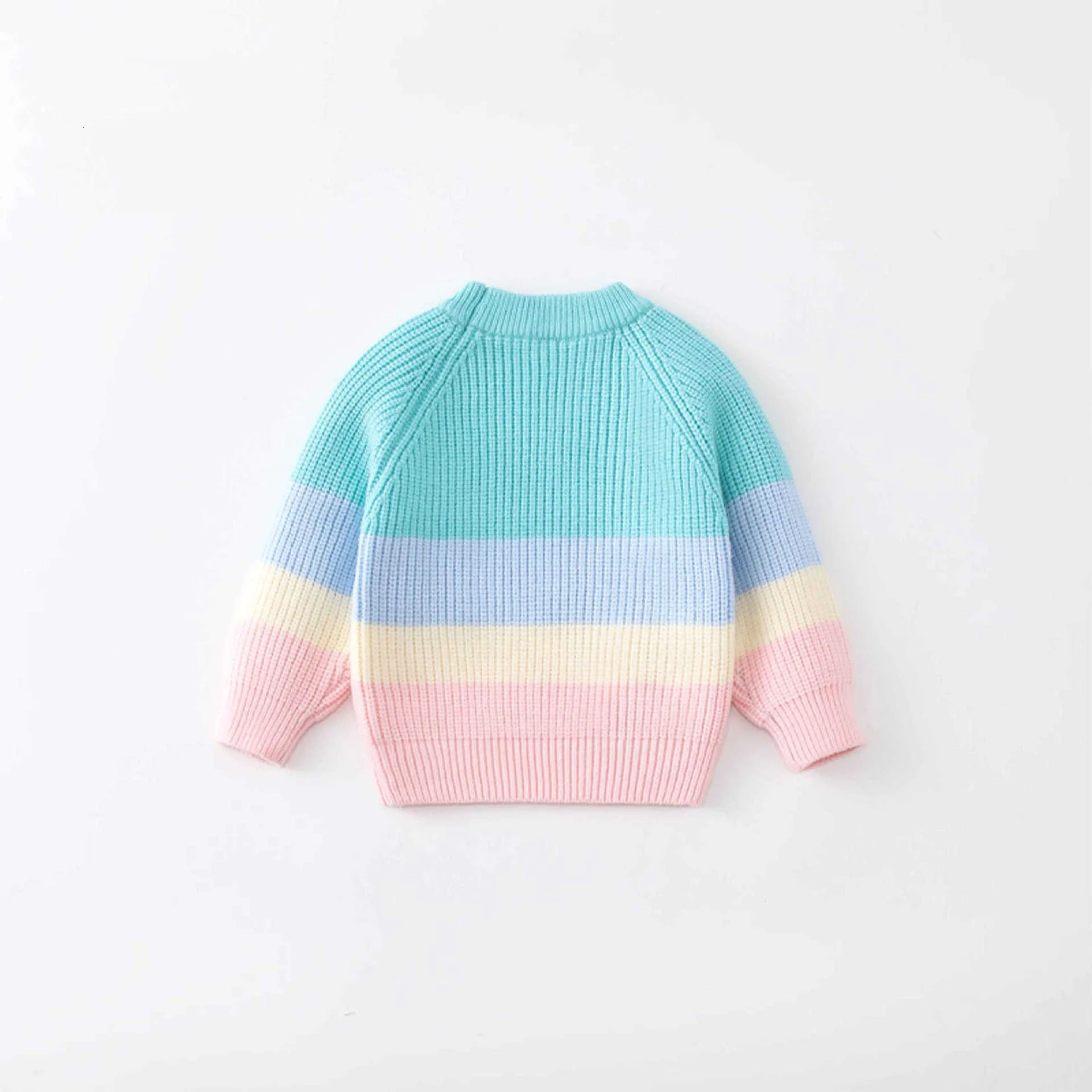 Pastel color-blocked sweater on a white background