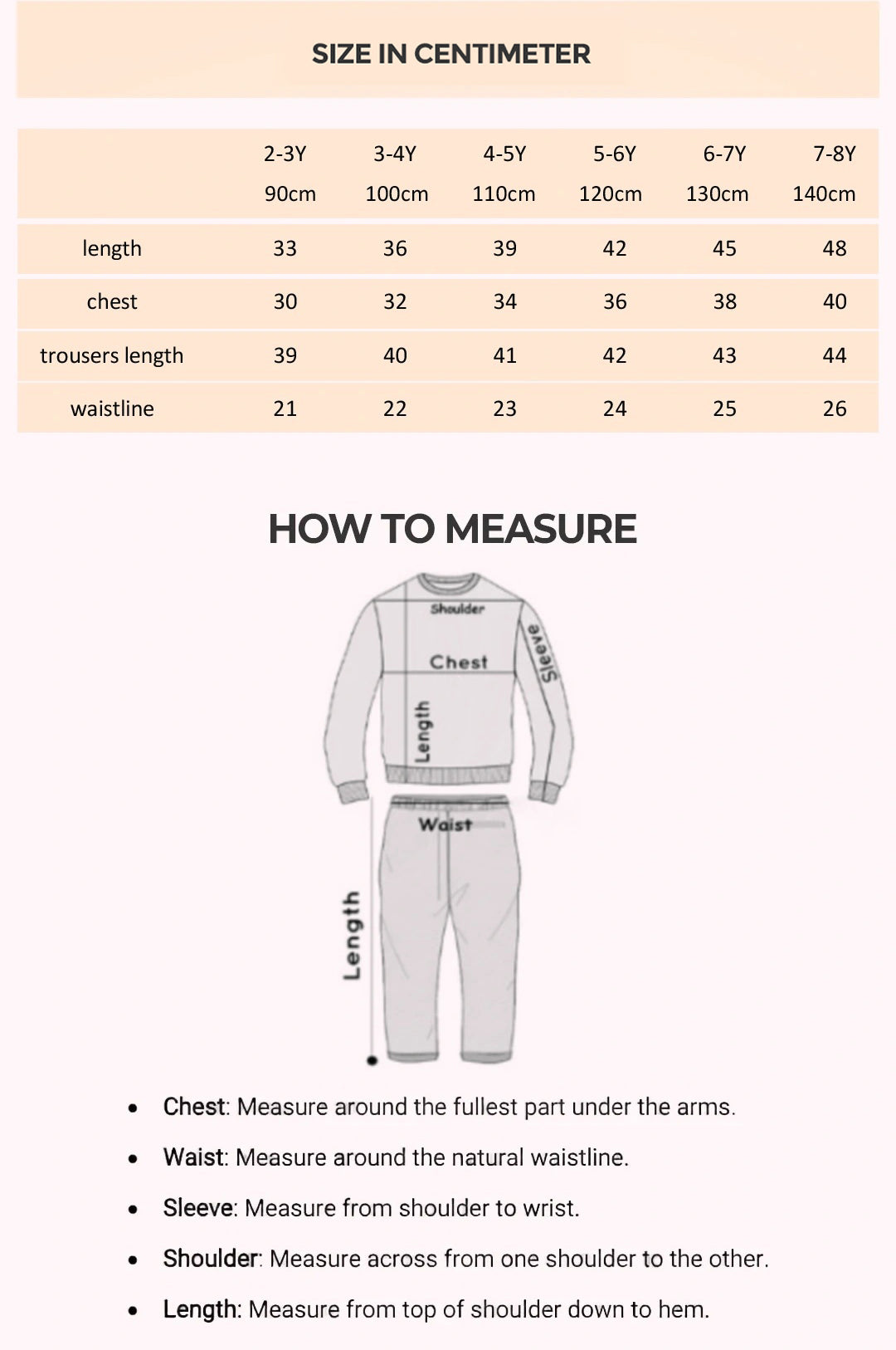 Size Chart for Nora Linen Cotton Set