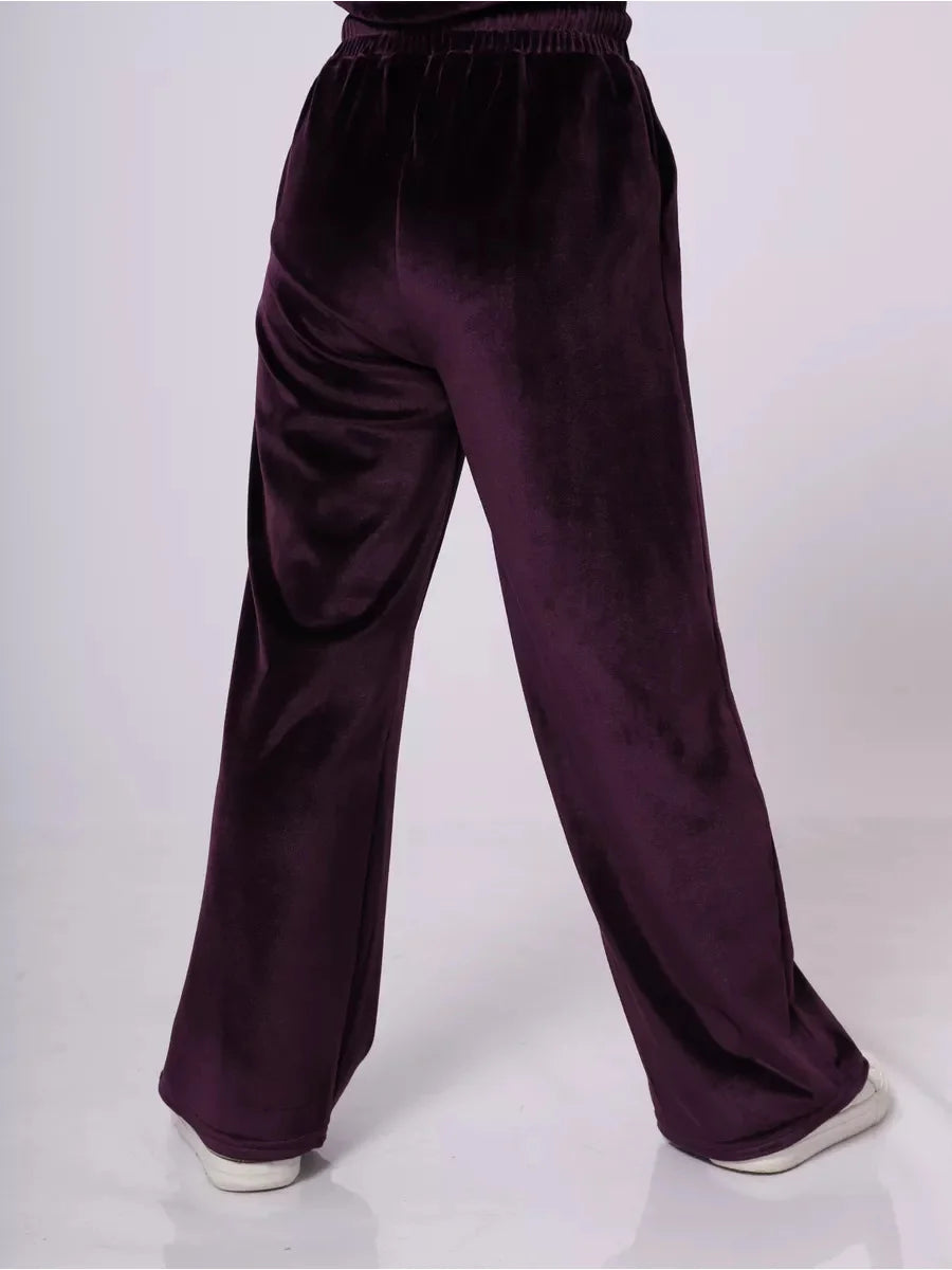 Purple wide-leg pants on a white background