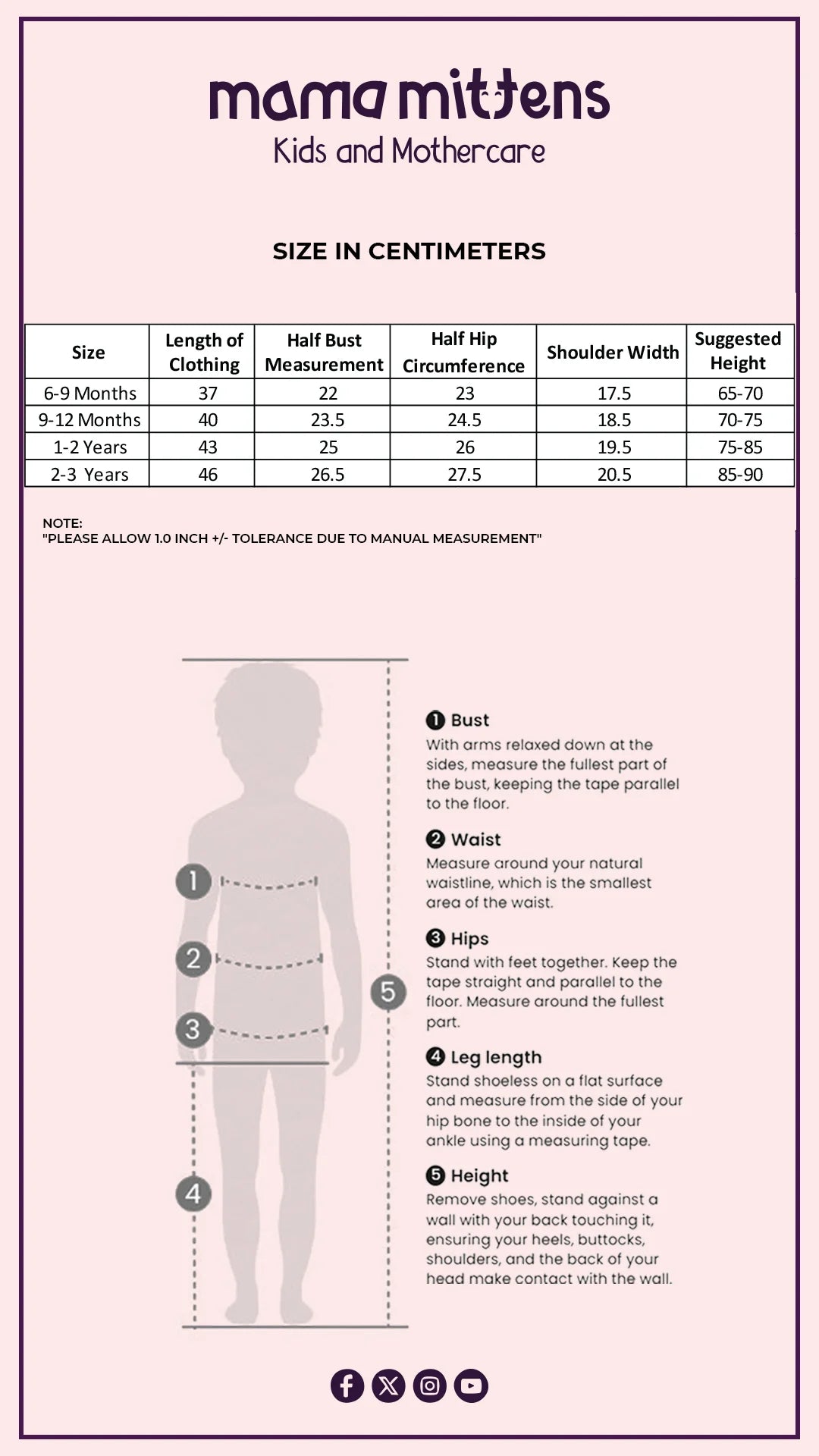 Size Chart for Crochet Ruffles Sleeve Rompers