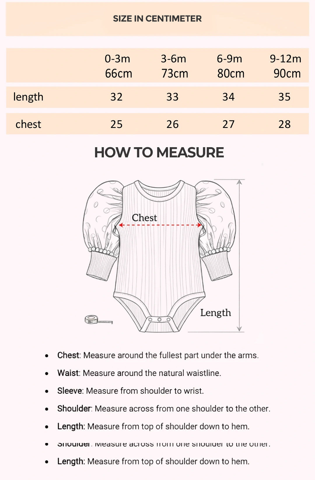 Size Chart for Isabella Princess Fairy Tale