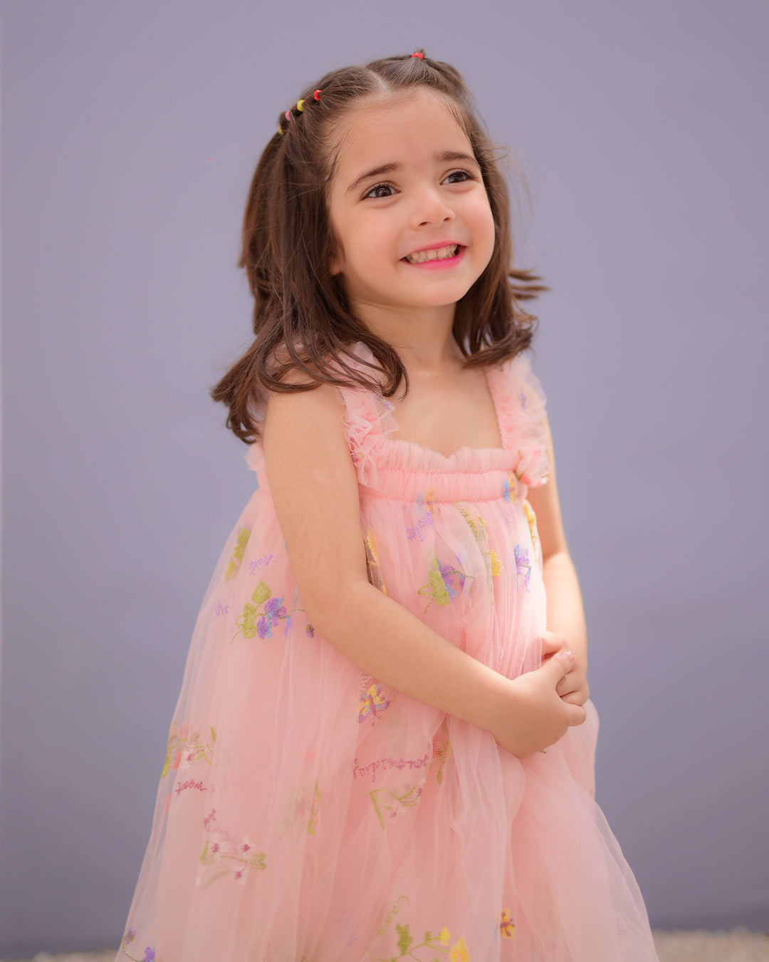 Flower Embroidered Mesh Dress for Girls