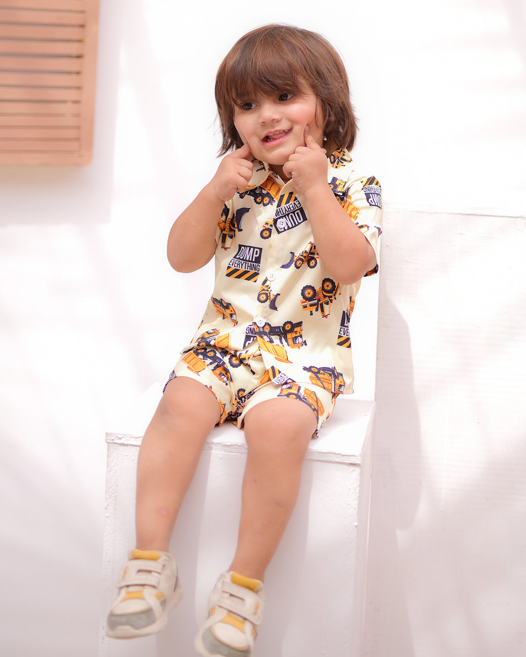 Cartoon Car Print Woven Summer Set for Boys