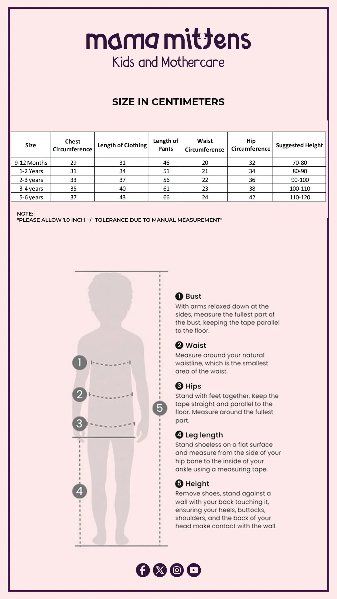 Size Chart for Girls’ Sleeveless Top & Jogger Pants Set