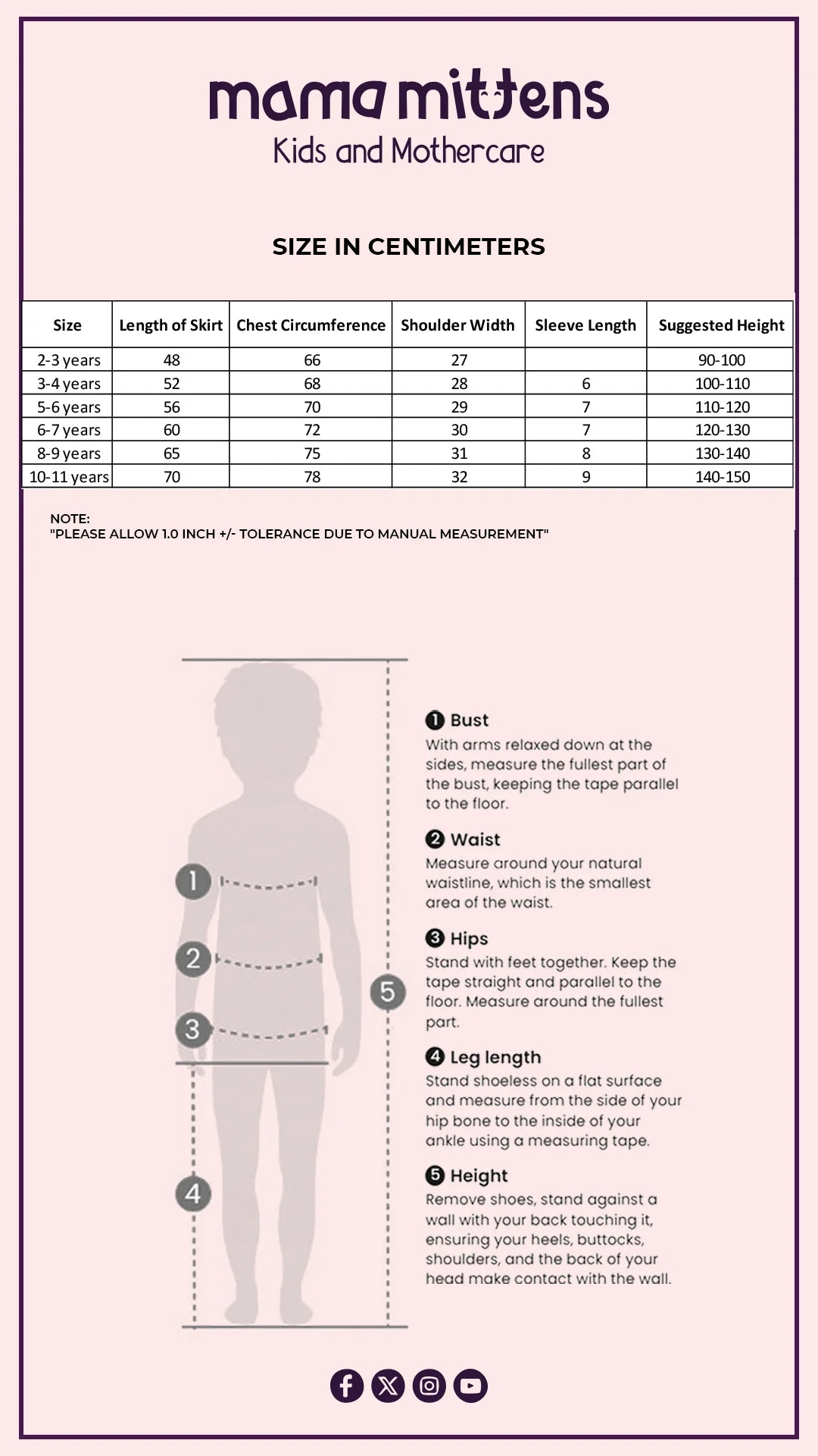 Size Chart for Sweetheart Playdate Dress