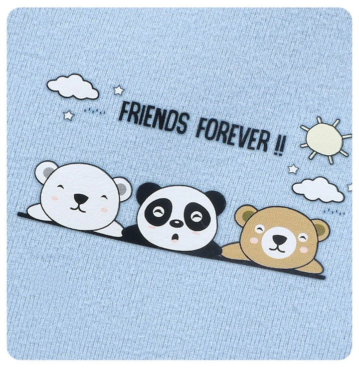 Mouse pad with cartoon bears and 'Friends Forever!' text on a light blue background