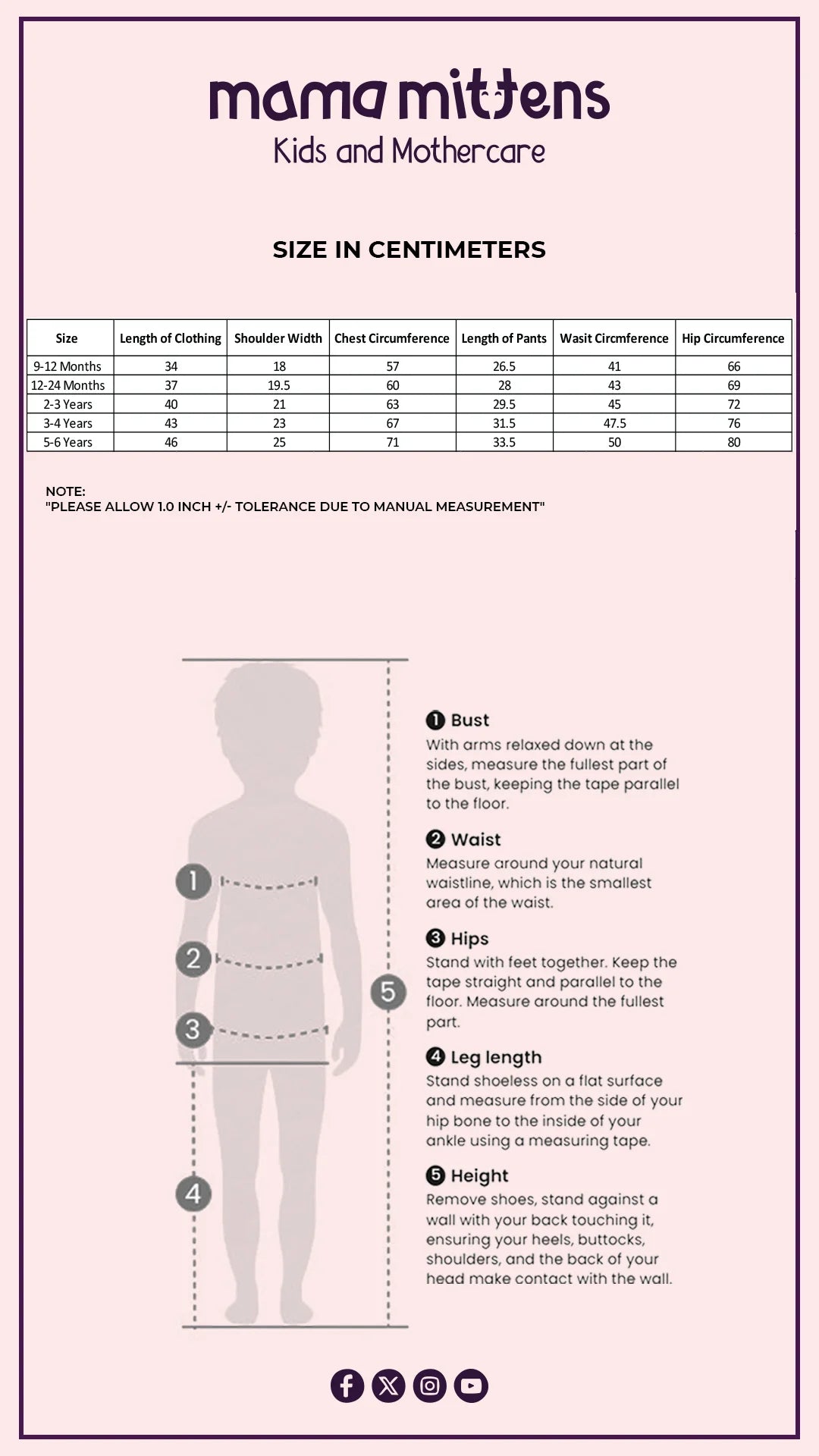 Size Chart for Girls’ Lace Top & Shorts Set