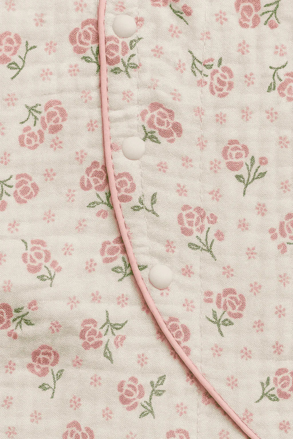 Floral patterned fabric with pink roses on a light background
