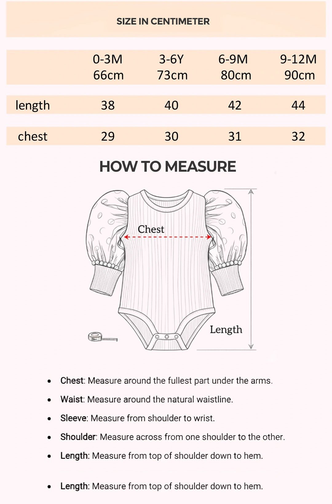 Size Chart for Ayla Chikankari Romper Dress