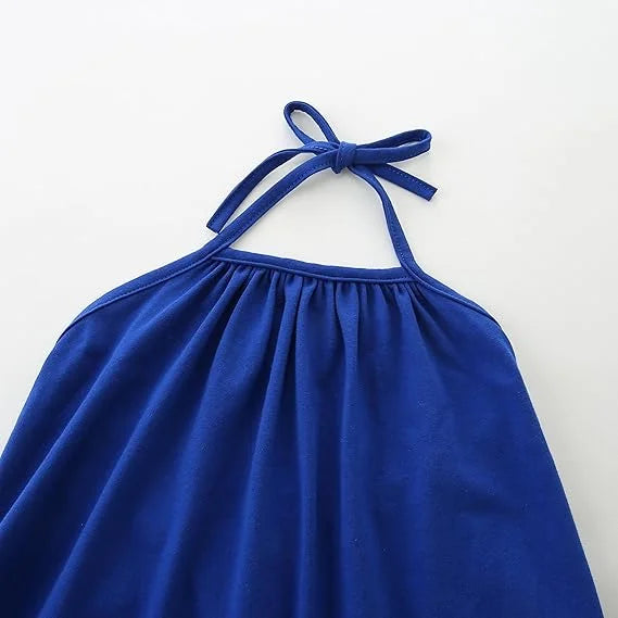 Blue dress with halter neck on a white background