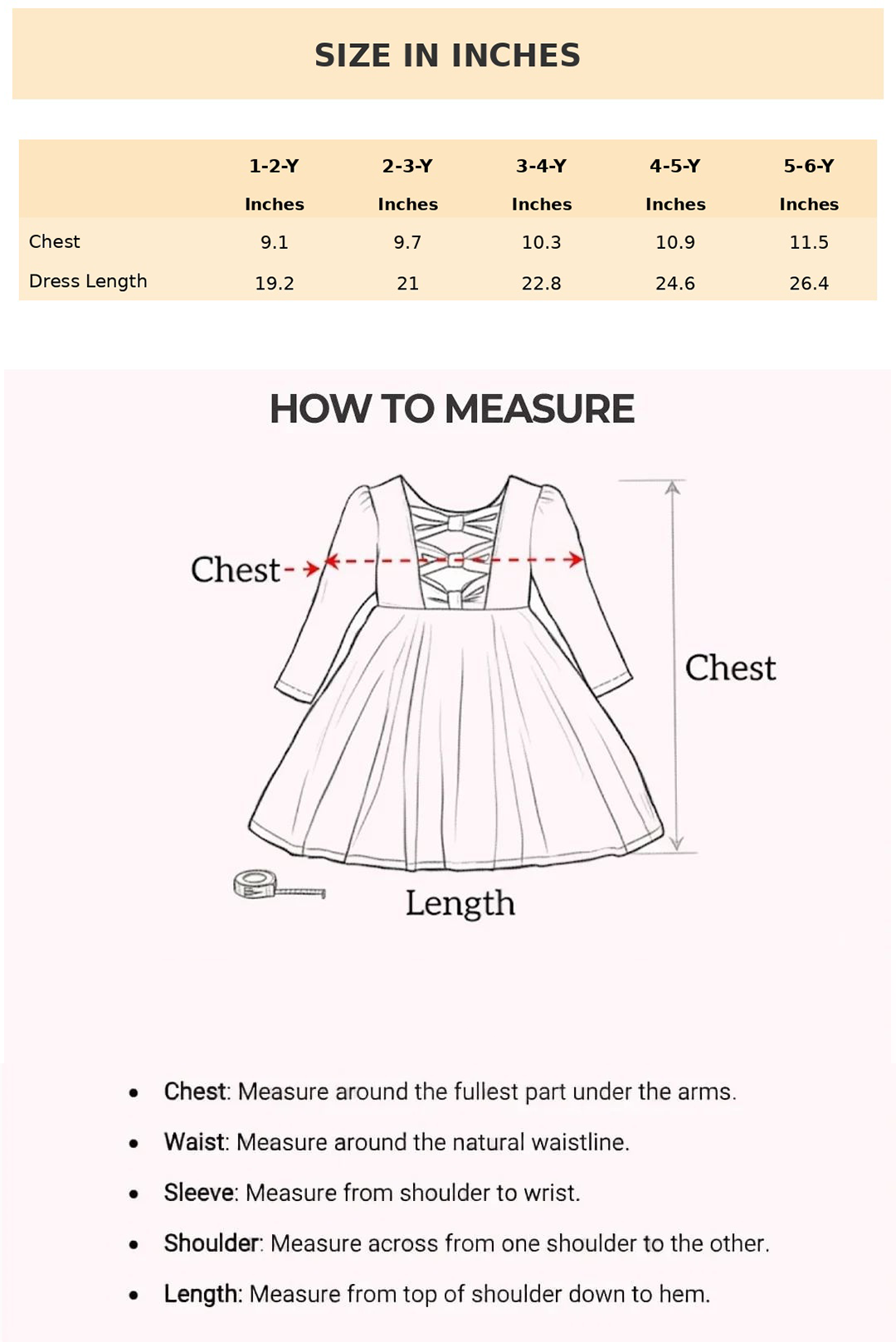 Size Chart for Amara Dusty Pink Party Dress