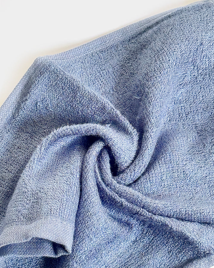 Close-up of a blue towel showing texture and fold.
