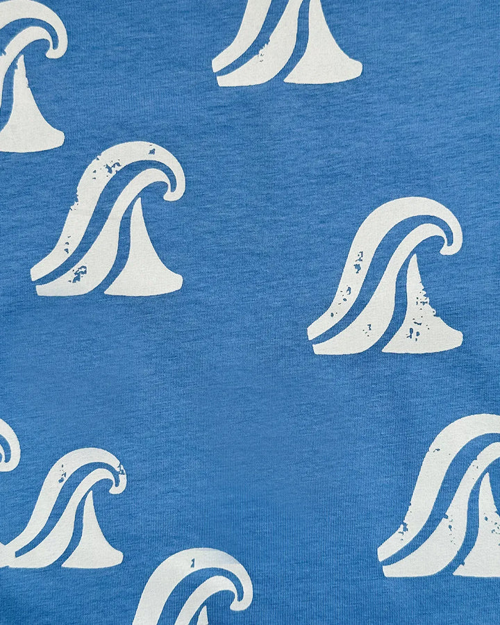 Blue fabric with white wave pattern