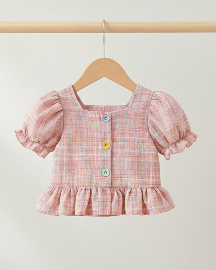 Cotton Puff Sleeve Top & Ruffle Shorts Set