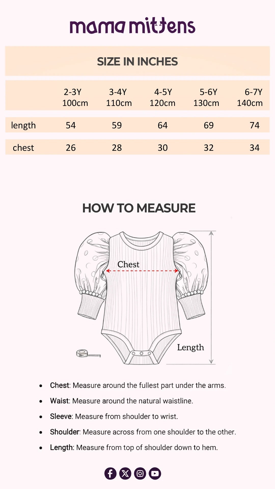 Size Chart for Pink Fairy Sparkle Frock
