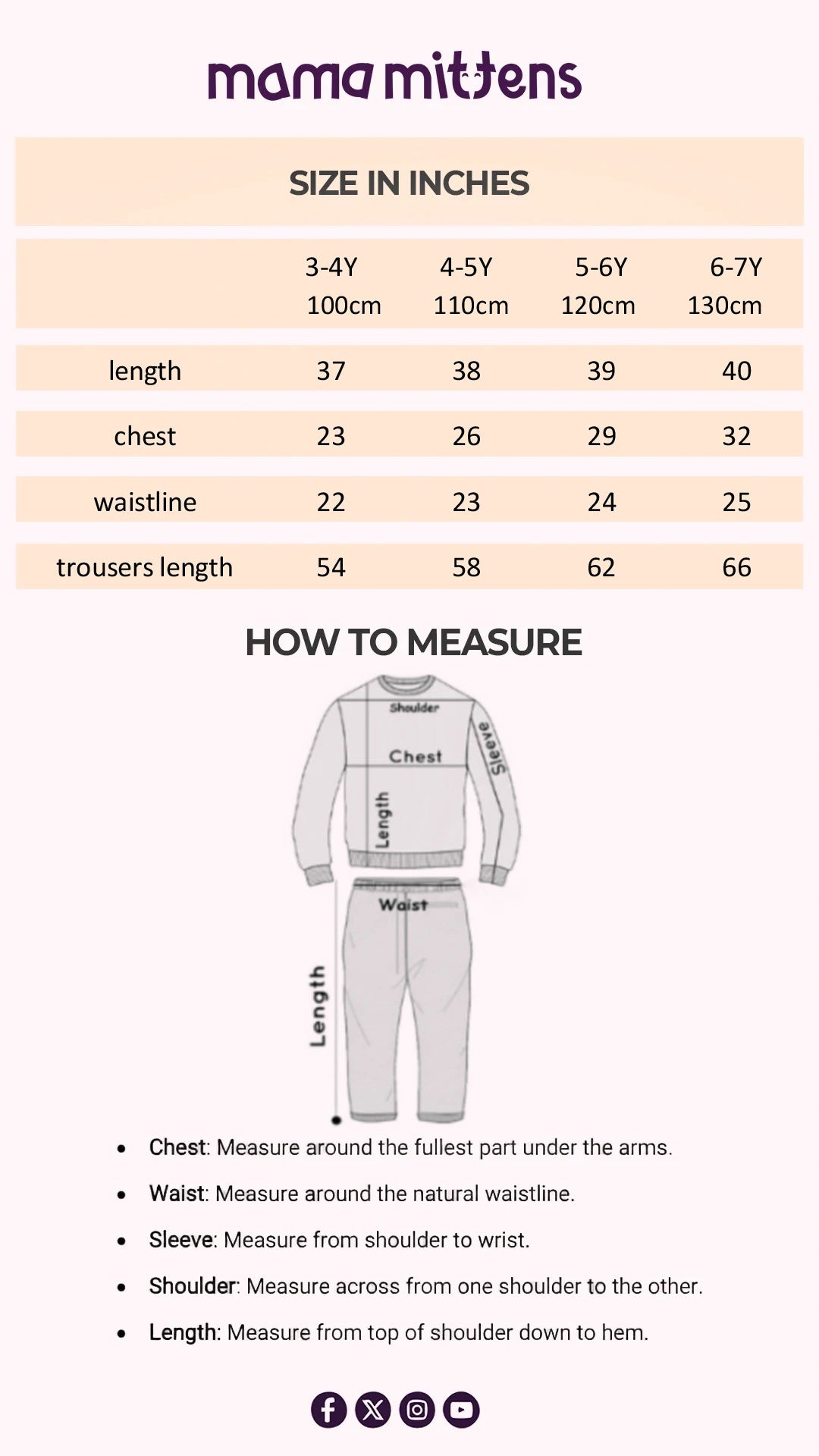 Size Chart for brown white co-ord set