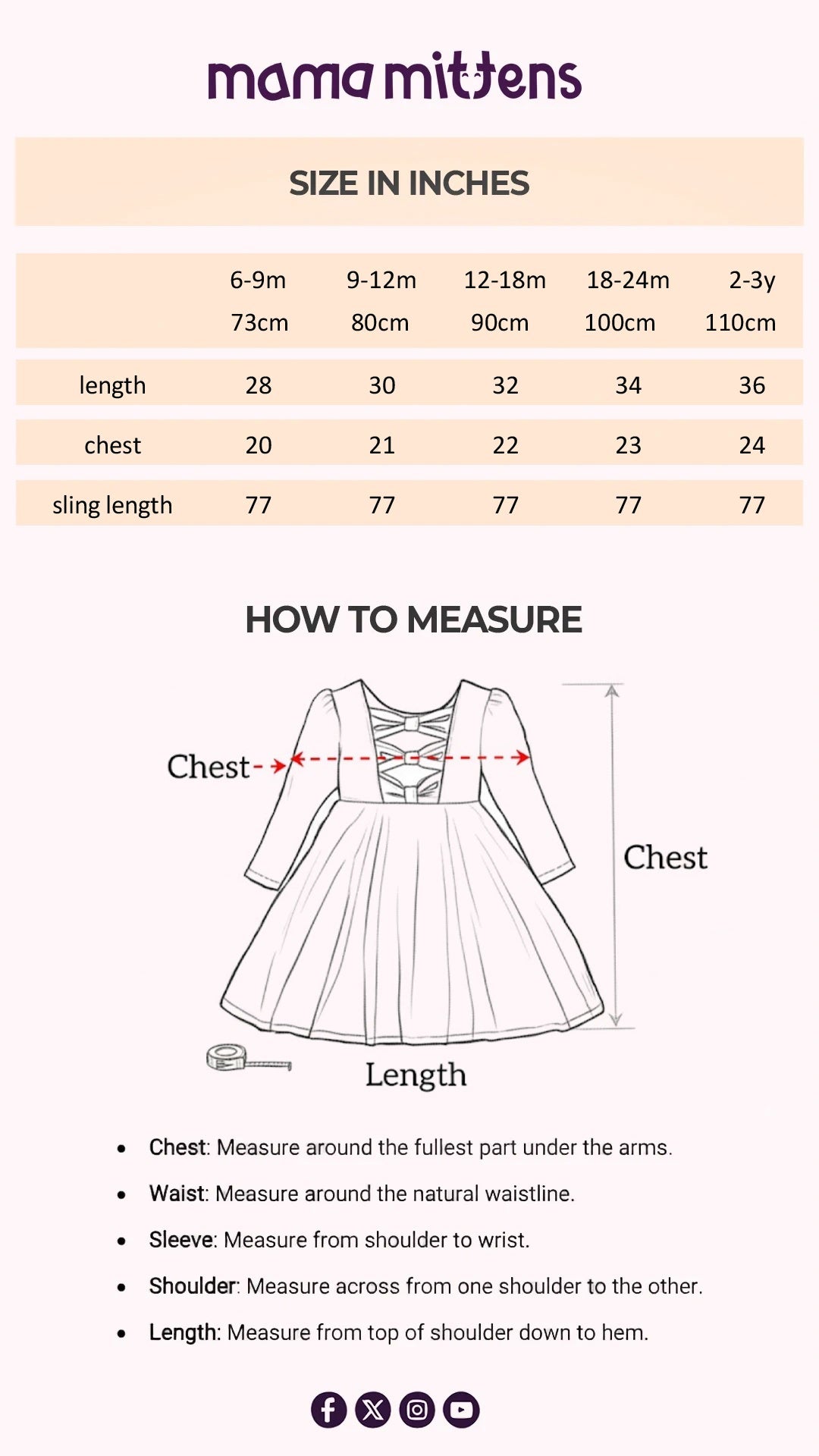 Size Chart for Pink Lace-Up Gauze Princess Dress