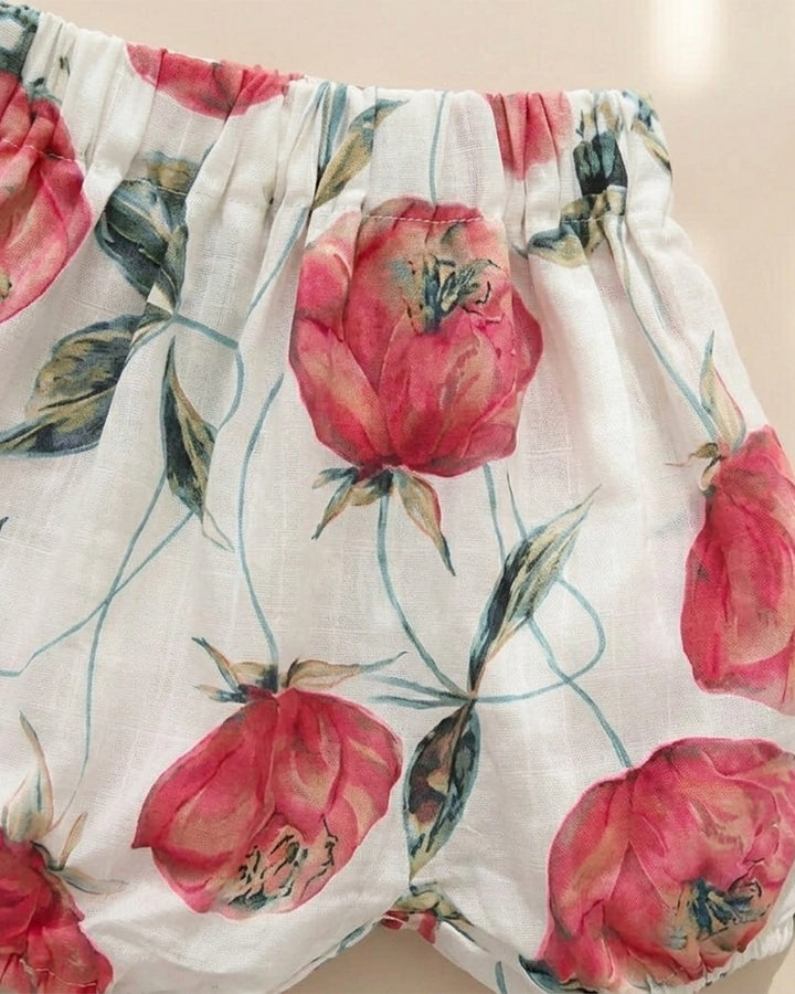 Peplum Button Top & Floral Shorts Set