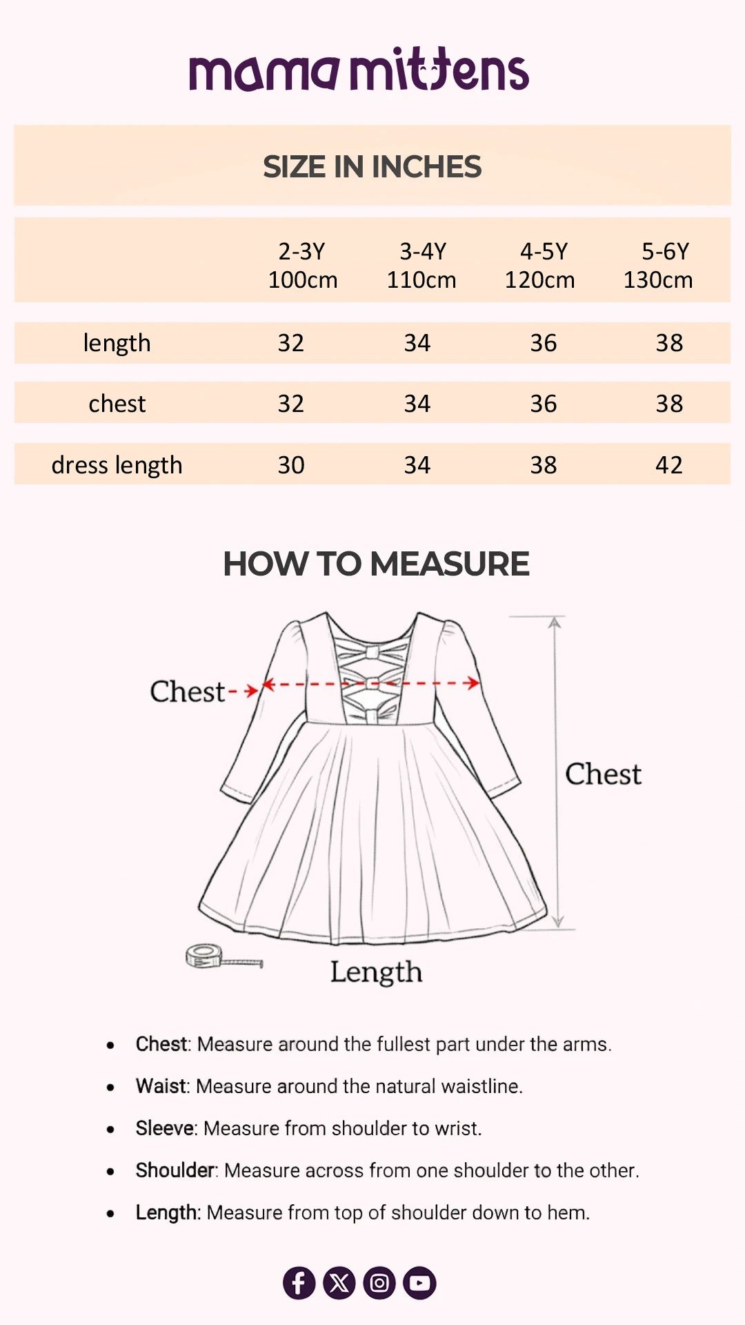 Size Chart for Pink Leopard Outfit Skirt Set