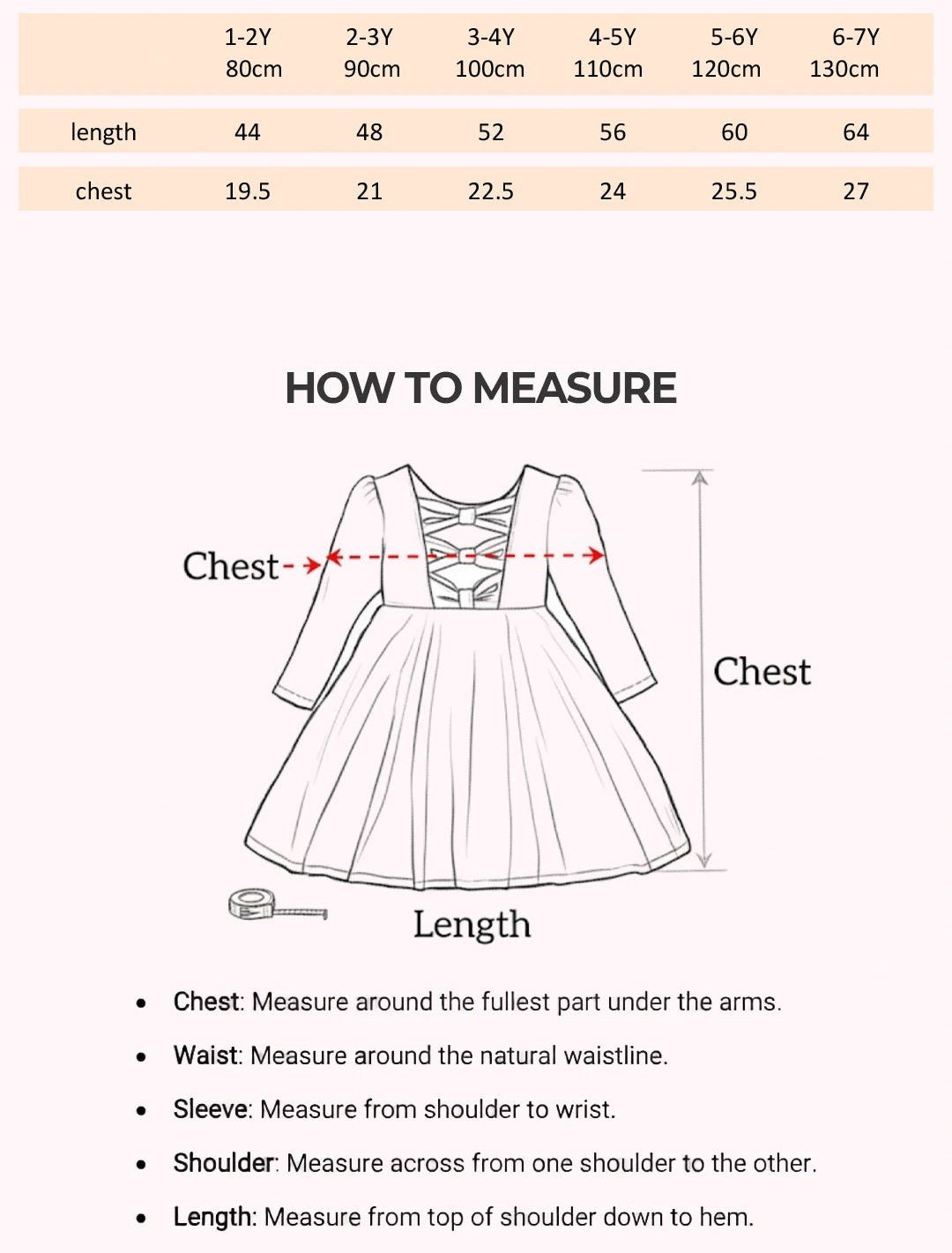 Size Chart for Exquisite Chickenkari Dress