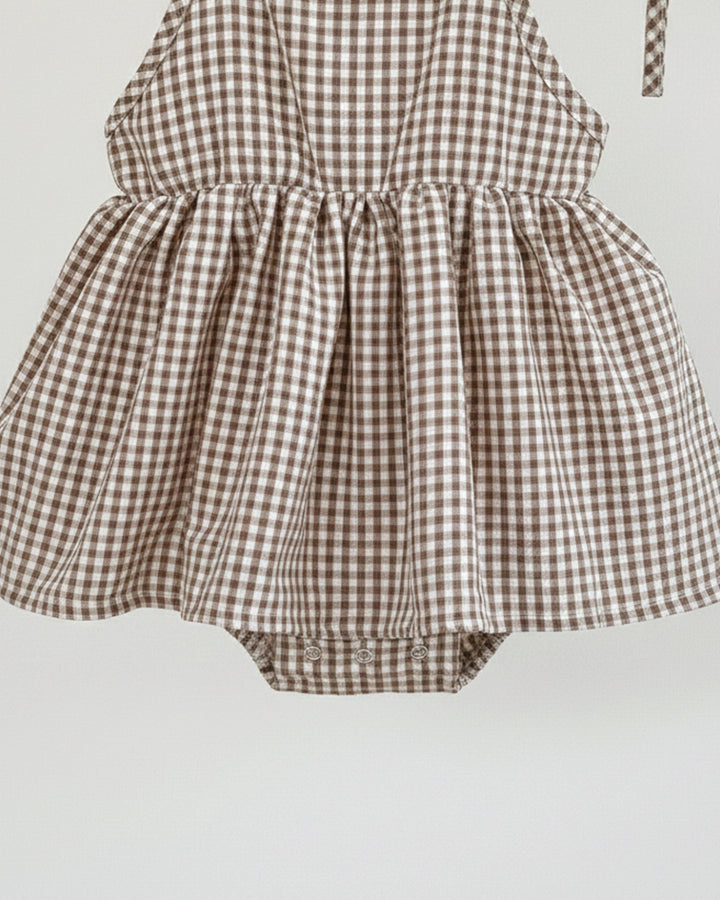 Brown Checkered Romper with Hat