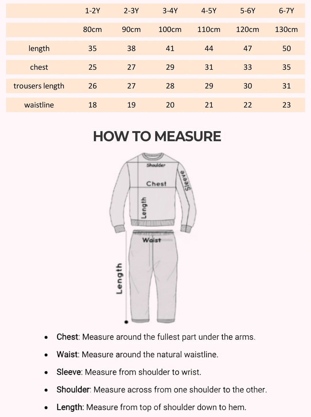 Size Chart for Aveline Summer Denim Set