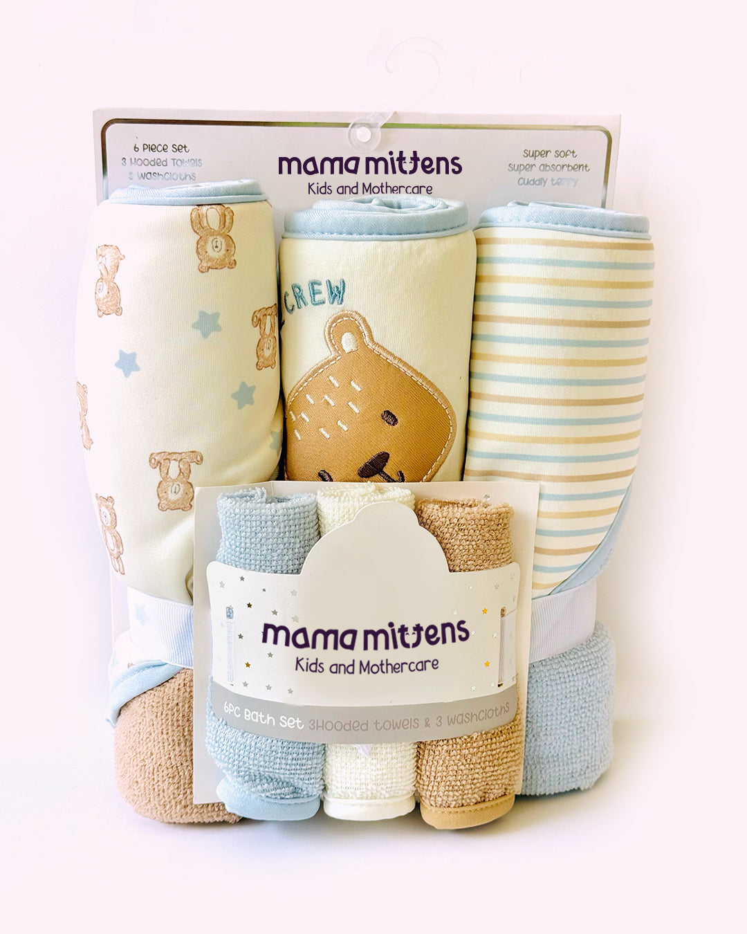 6 Pcs Hooded Bath Towel & Washcloth Set