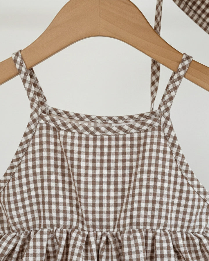 Brown Checkered Romper with Hat