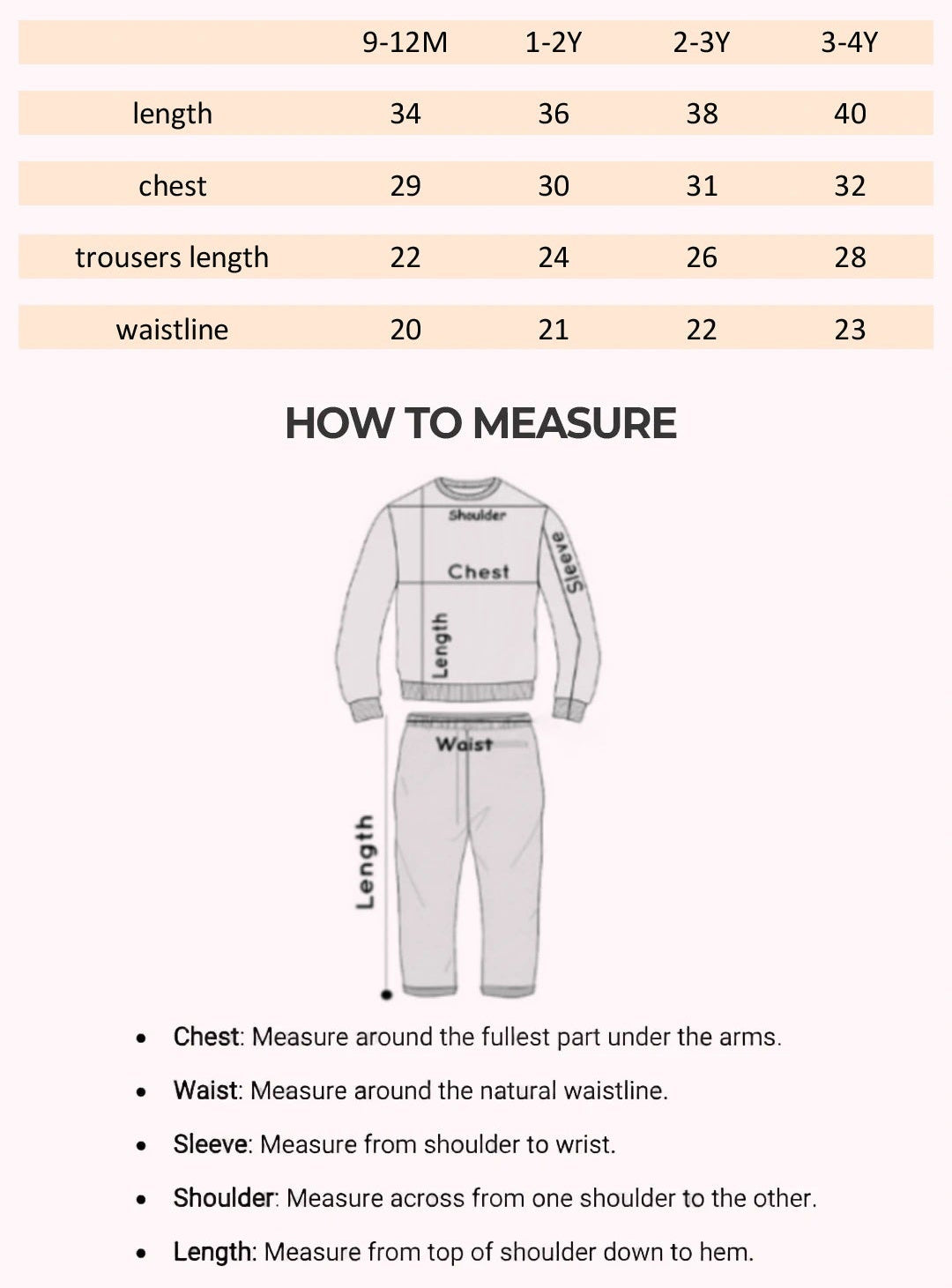 Size Chart for Yellow Bow Sleeveless Set