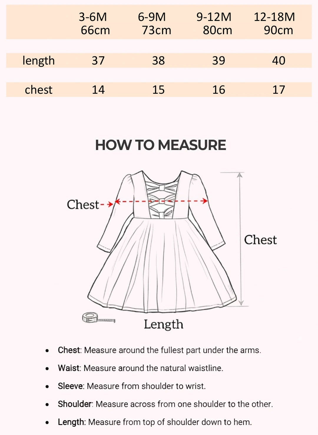 Size Chart for Waffle Lace Flying Sleeve Romper