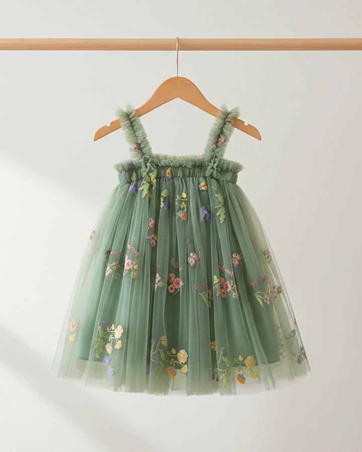 Green Floral Embroidery Dress