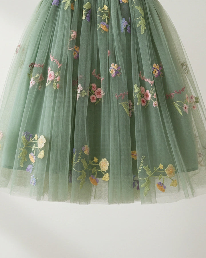 Green Floral Embroidery Dress