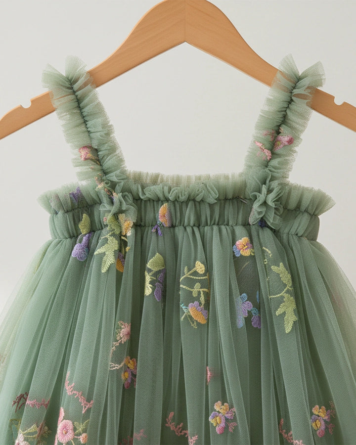Green Floral Embroidery Dress