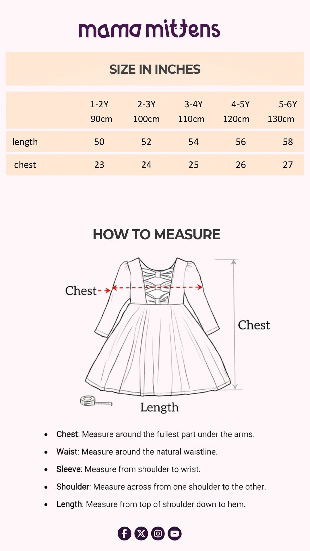 Size Chart for Delia Dusty Pink Party Dress