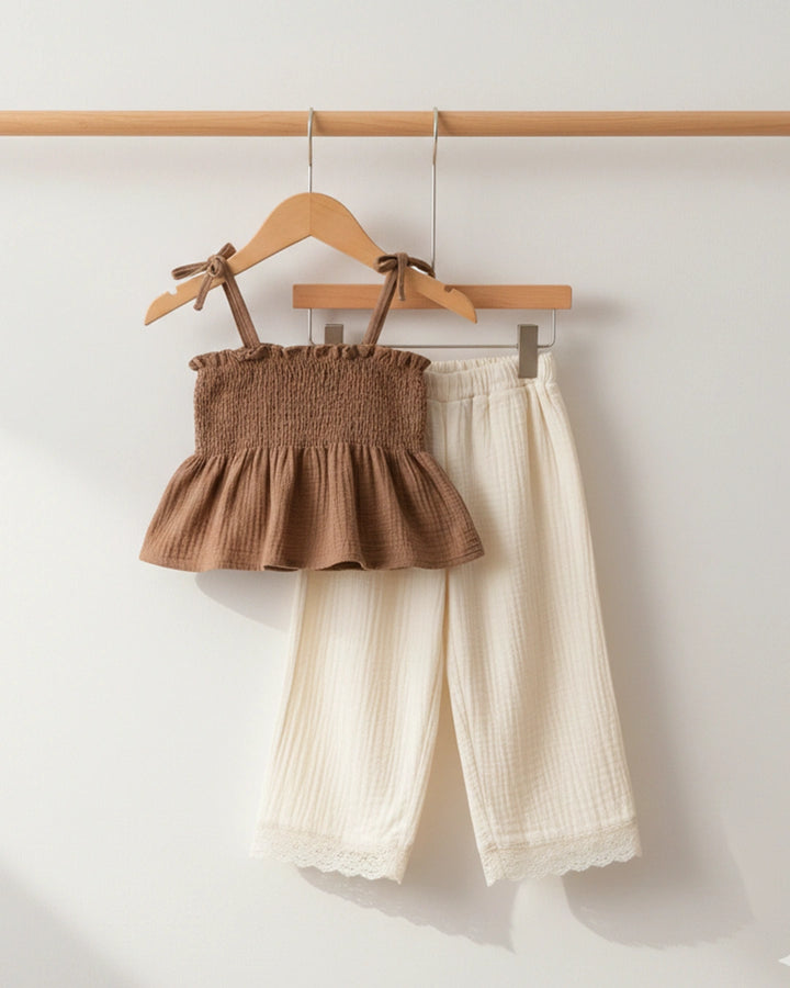 brown white co-ord set