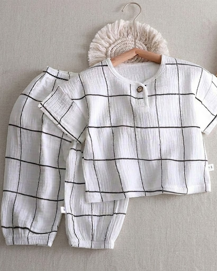 Monochrome Grid Cotton Muslin Co-ord Set