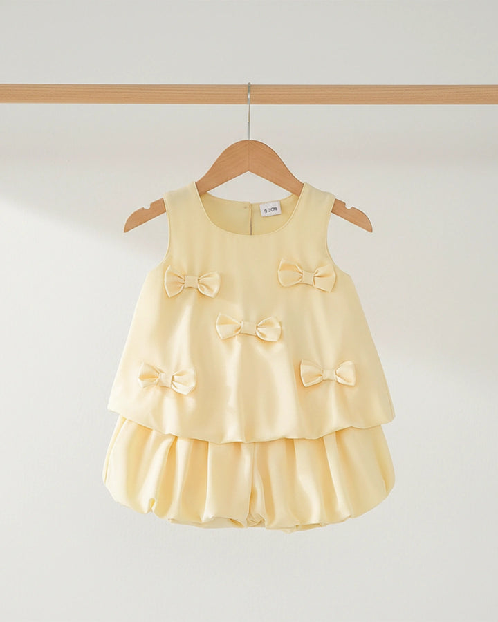 Yellow Bow Sleeveless Set