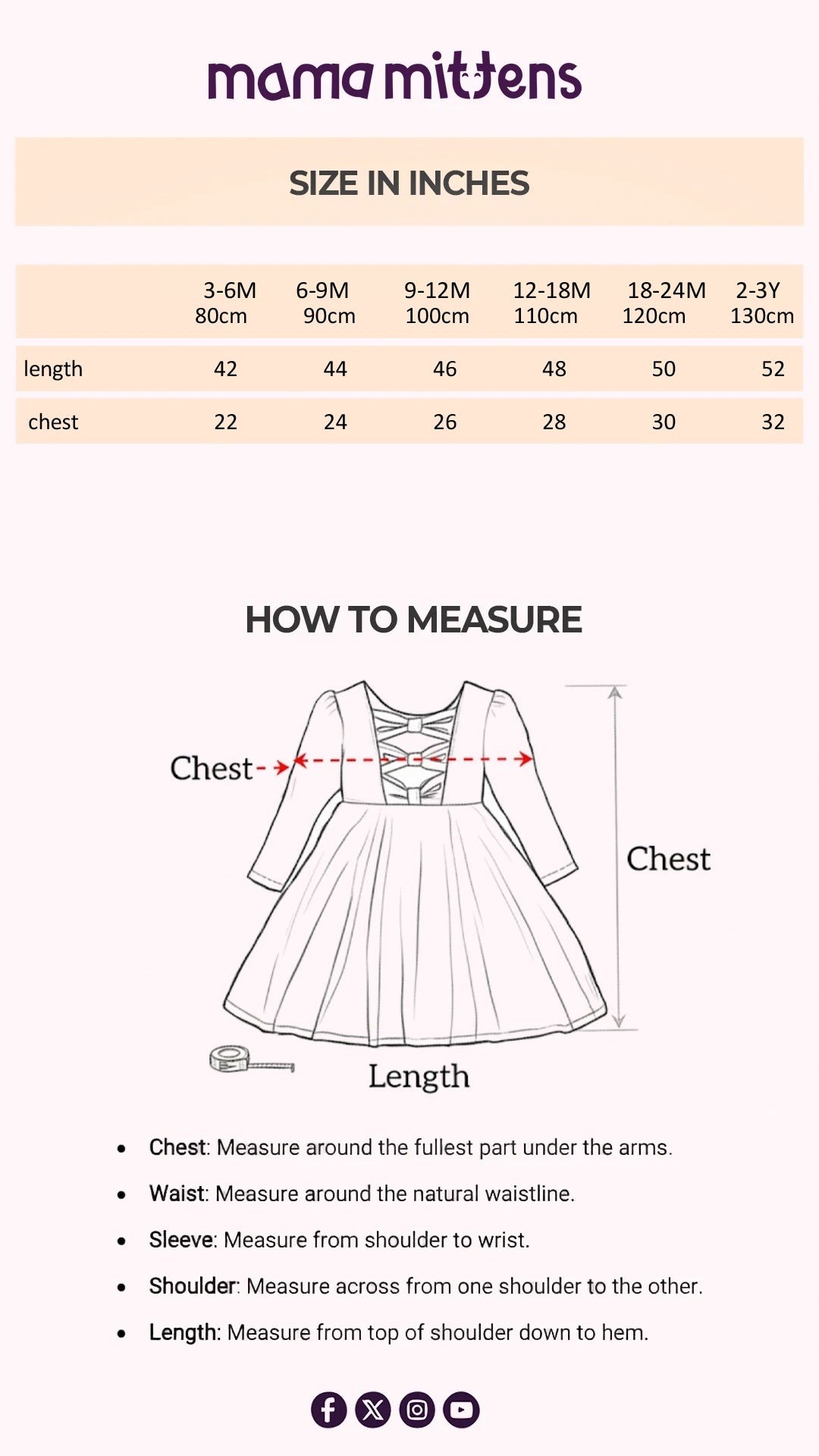 Size Chart for Sea Green Tulle Dress