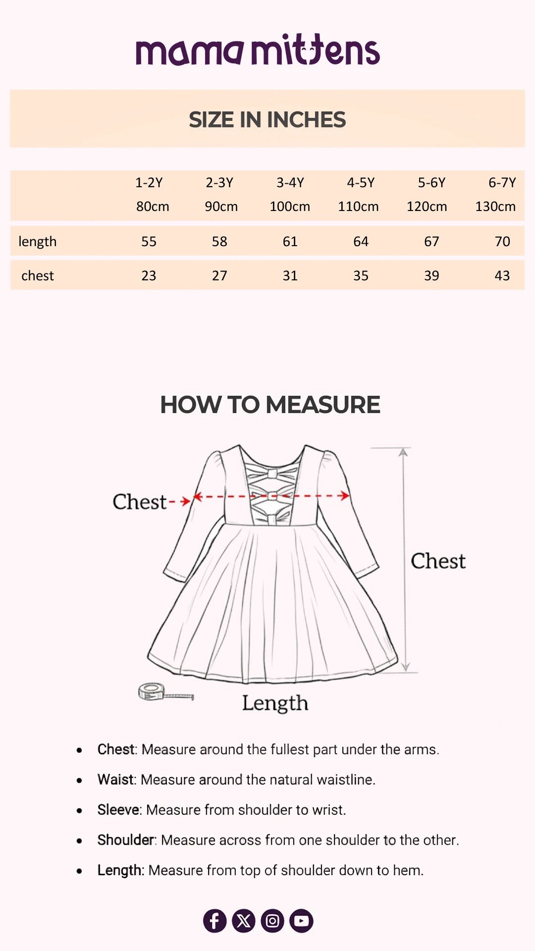 Size Chart for Pink Star Moon Dress