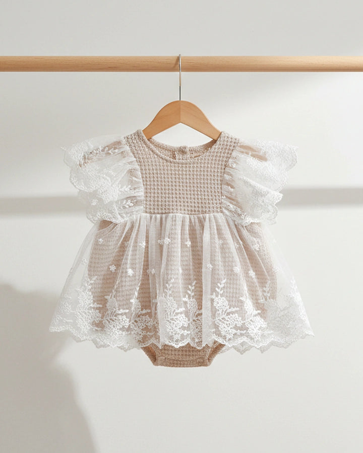Waffle Lace Flying Sleeve Romper