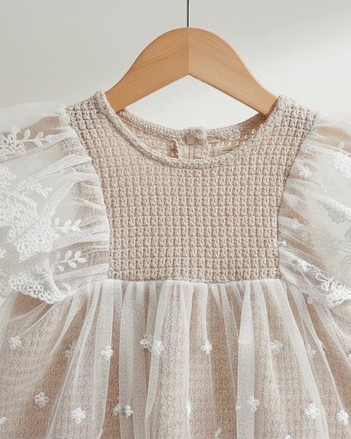 Waffle Lace Flying Sleeve Romper