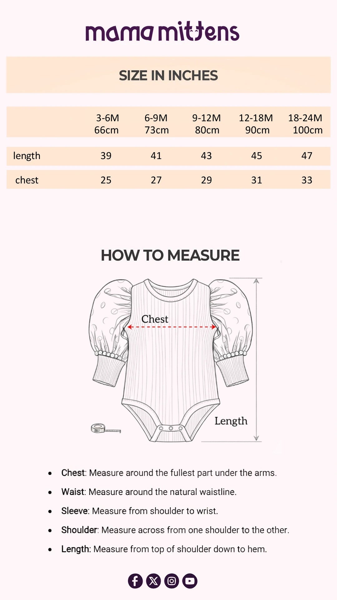 Size Chart for Brown Checkered Romper with Hat