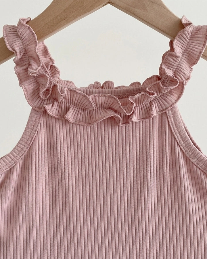 Ruffle Strap Ribbed Baby Romper