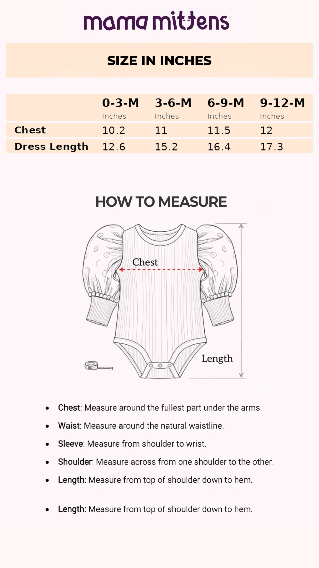 Size Chart for Ayla Chikankari Romper Dress