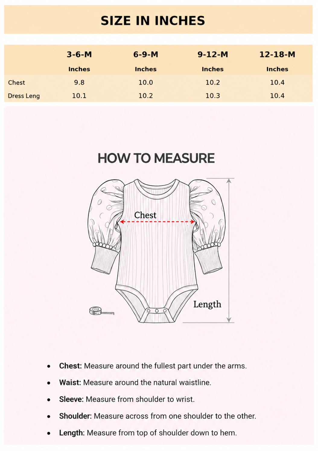 Size Chart for Bella Waffle Romper Dress