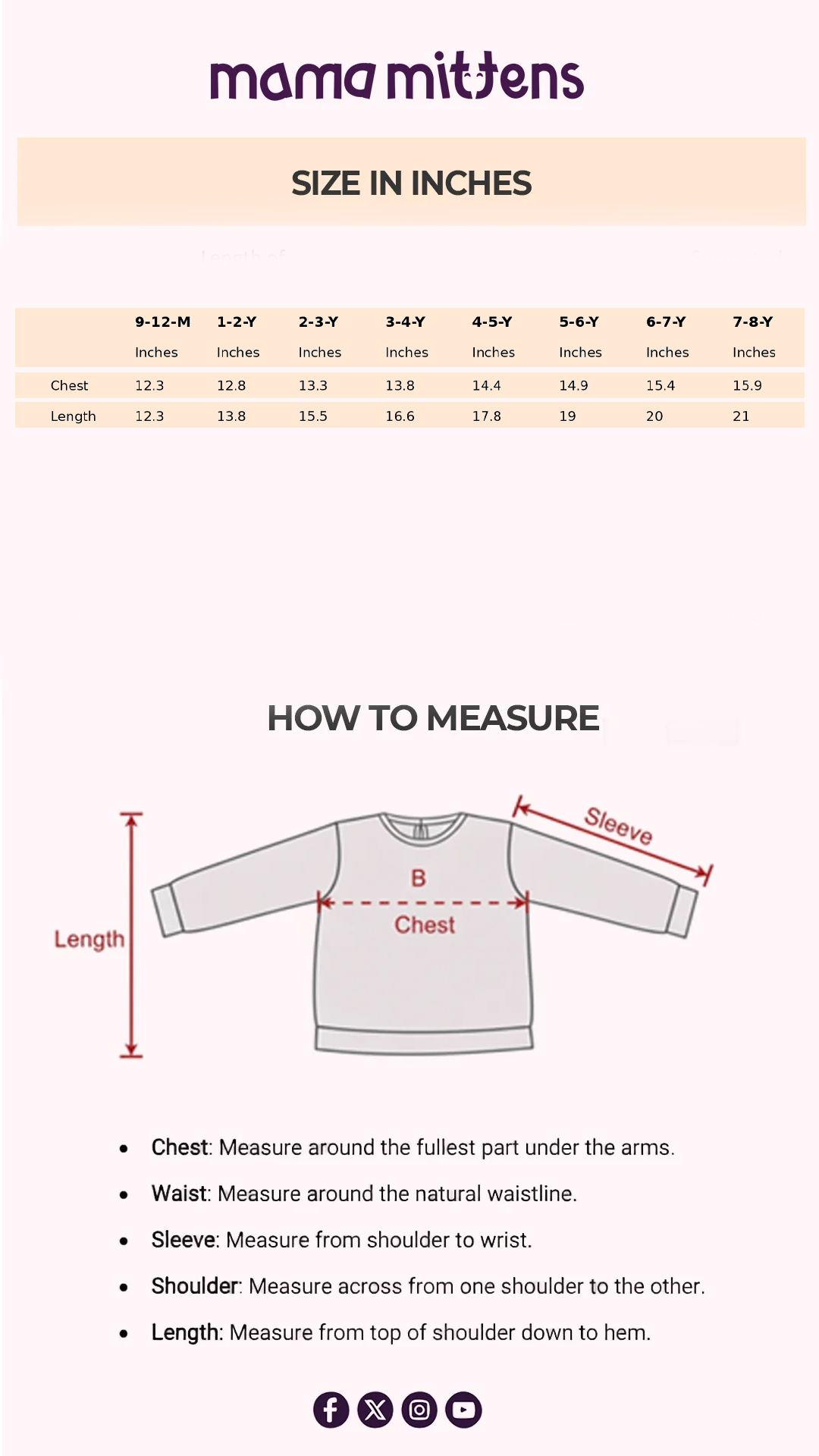 Size Chart for Cotton Candy Knit Pullover