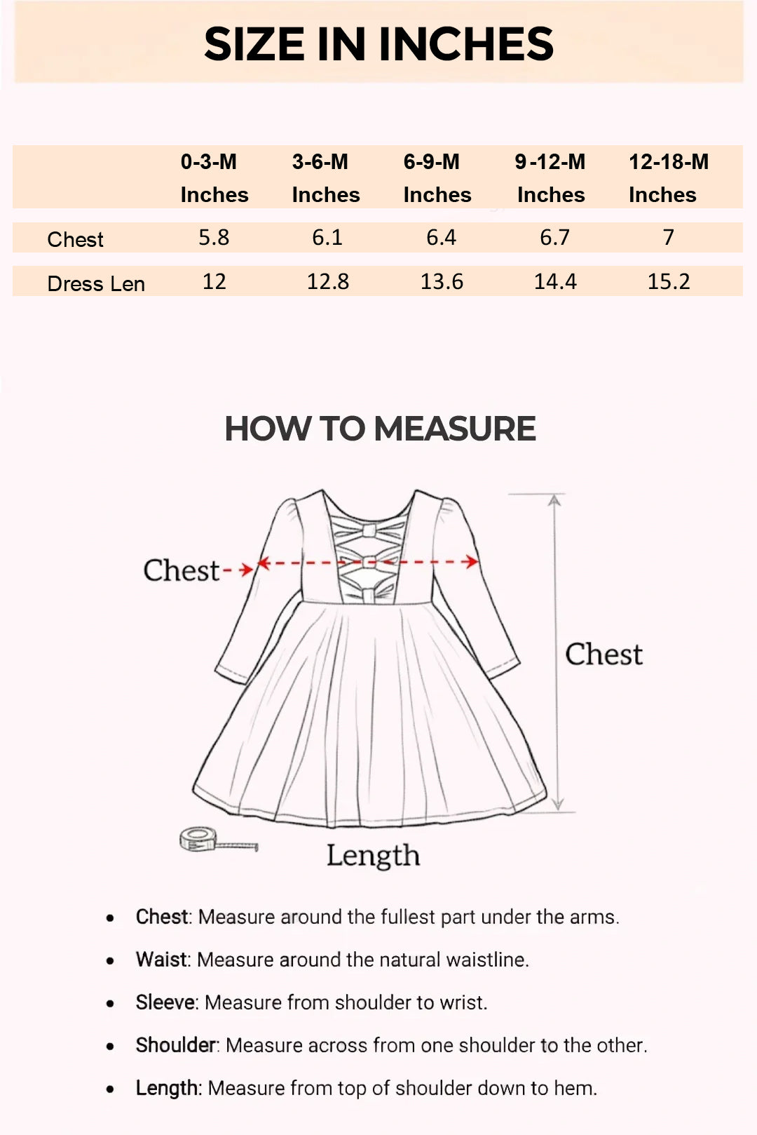 Size Chart for Chloe Heirloom Romper Dress